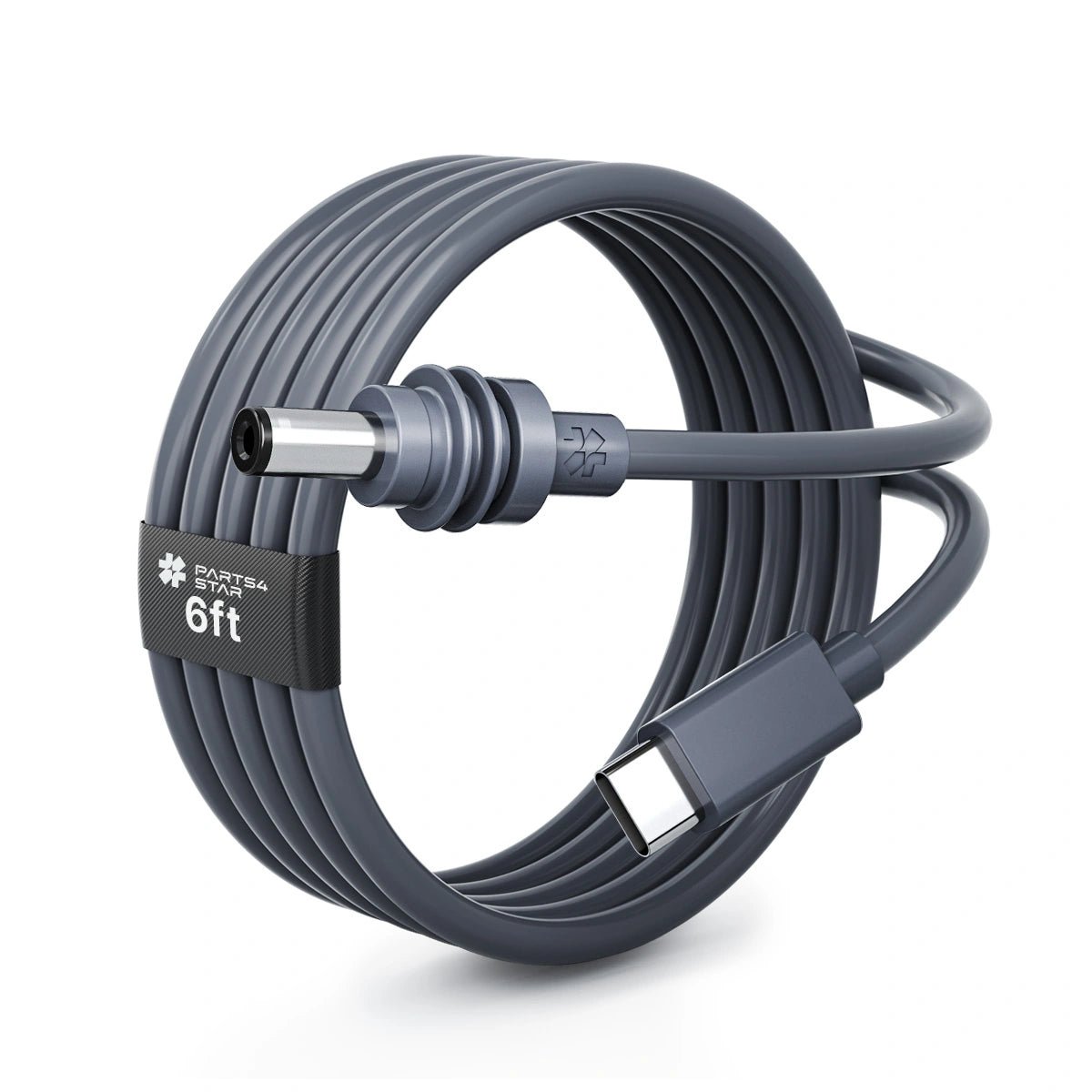USB-C to DC power cable coiled, 6ft length