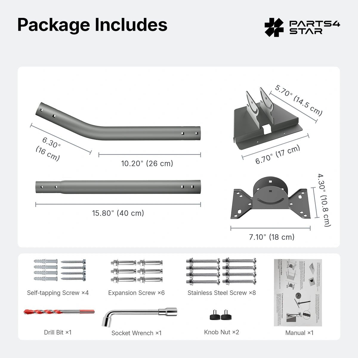 Starlink Standard 4 / 4X Wall & Roof Mount Kit - 30" Adjustable Mount for Gen 3/V3/V4 - Parts4Star