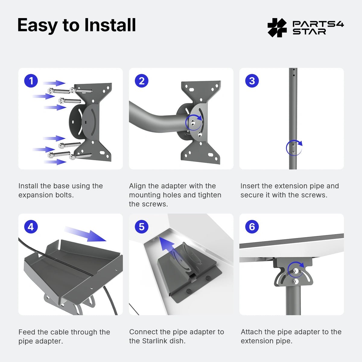 Starlink Standard 4 / 4X Wall & Roof Mount Kit - 30" Adjustable Mount for Gen 3/V3/V4 - Parts4Star