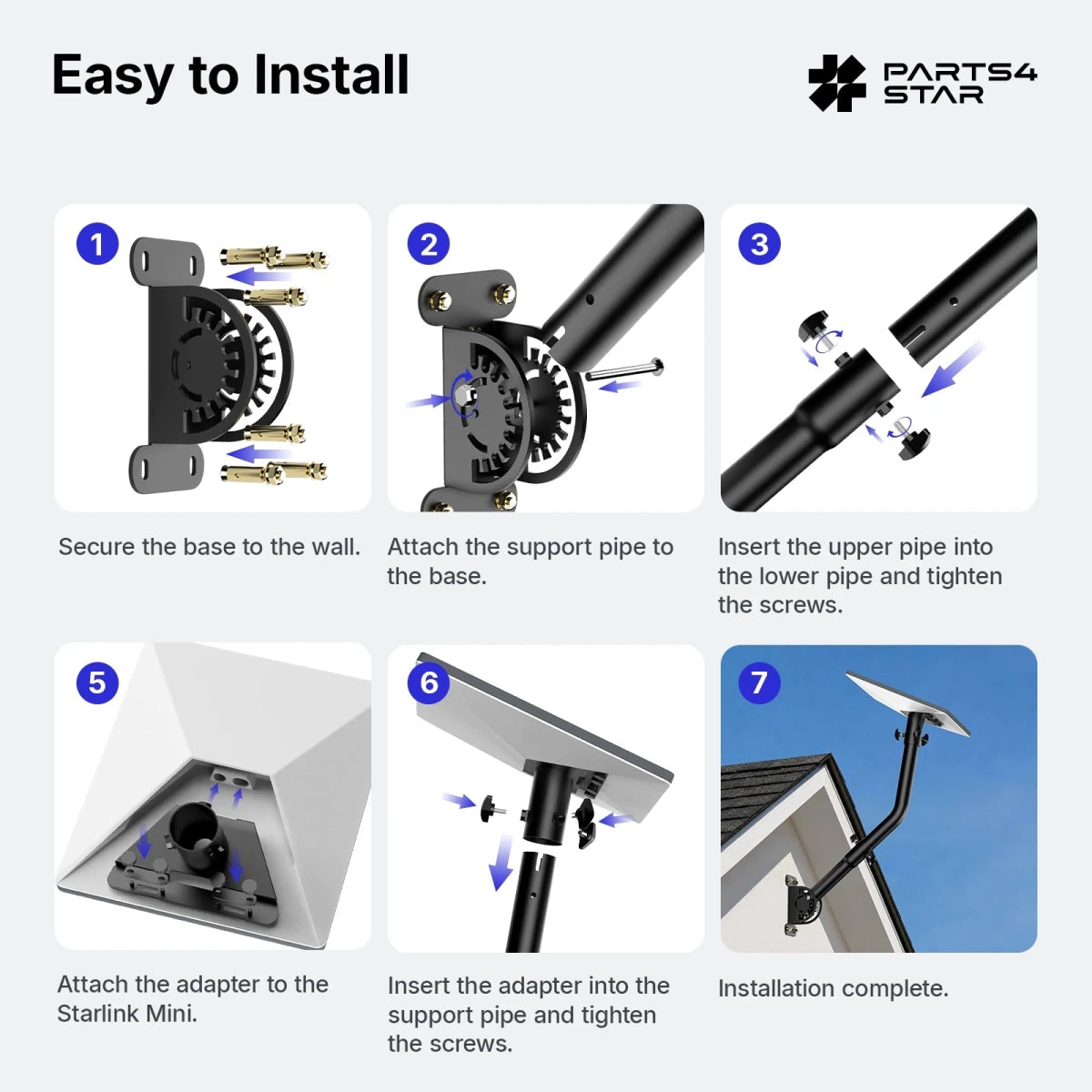 Starlink Mini Adjustable Wall Mount - 26" Pole - Parts4Star