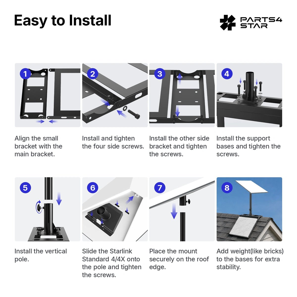 Starlink Gen 3 Adjustable Roof Ridge Mount Kit for Standard 4 / 4X - Parts4Star