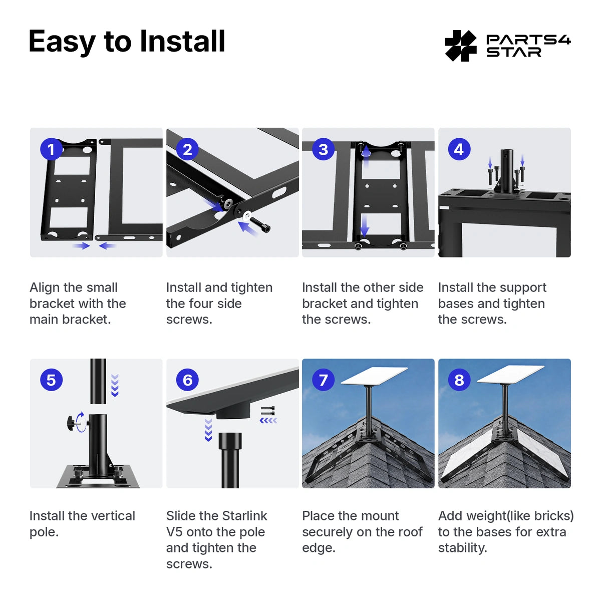 Starlink Kit di montaggio regolabile per colmo tetto V5 - Rotazione a 360° senza forature