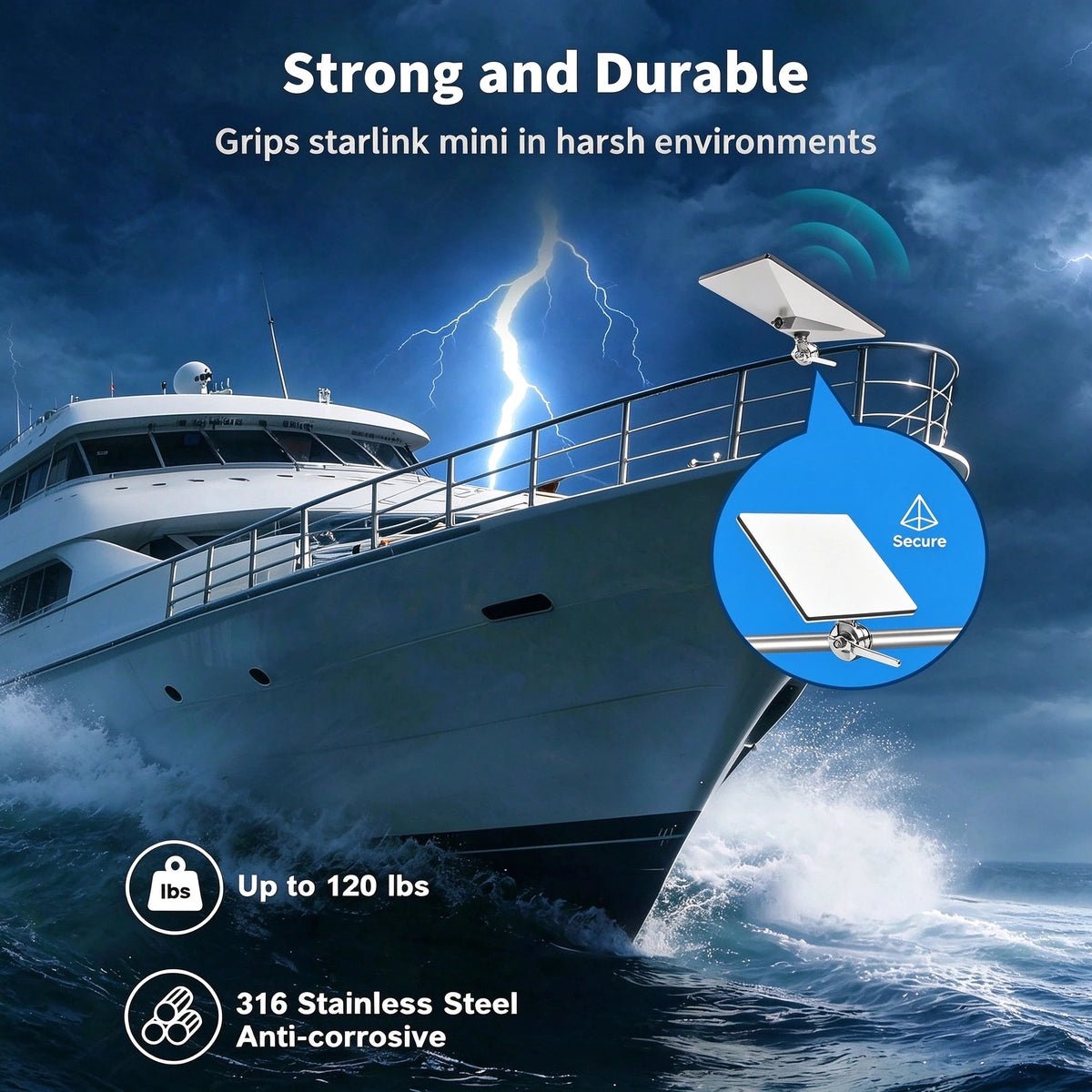 Starlink Mini Rail Mount, Marine-Grade 316 Stainless Steel - Parts4Star
