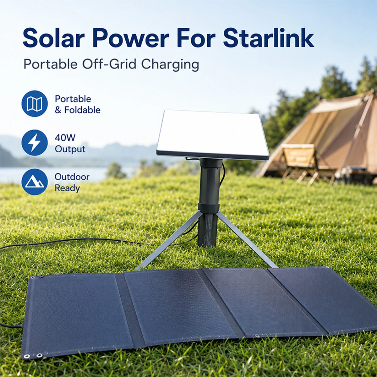 40W Foldable Solar Panel for Starlink Power Banks, USB-C & DC Output