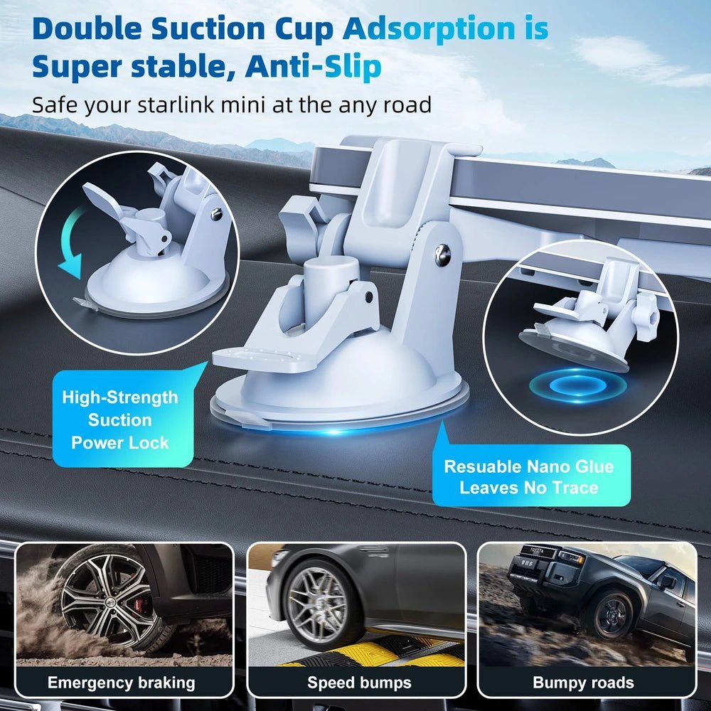 Starlink Mini Dashboard & Windshield Suction Cup Car Mount with Strong Nano Adhesive, Fits Most Vehicles, Starlink Mini Accessories - Parts4Star