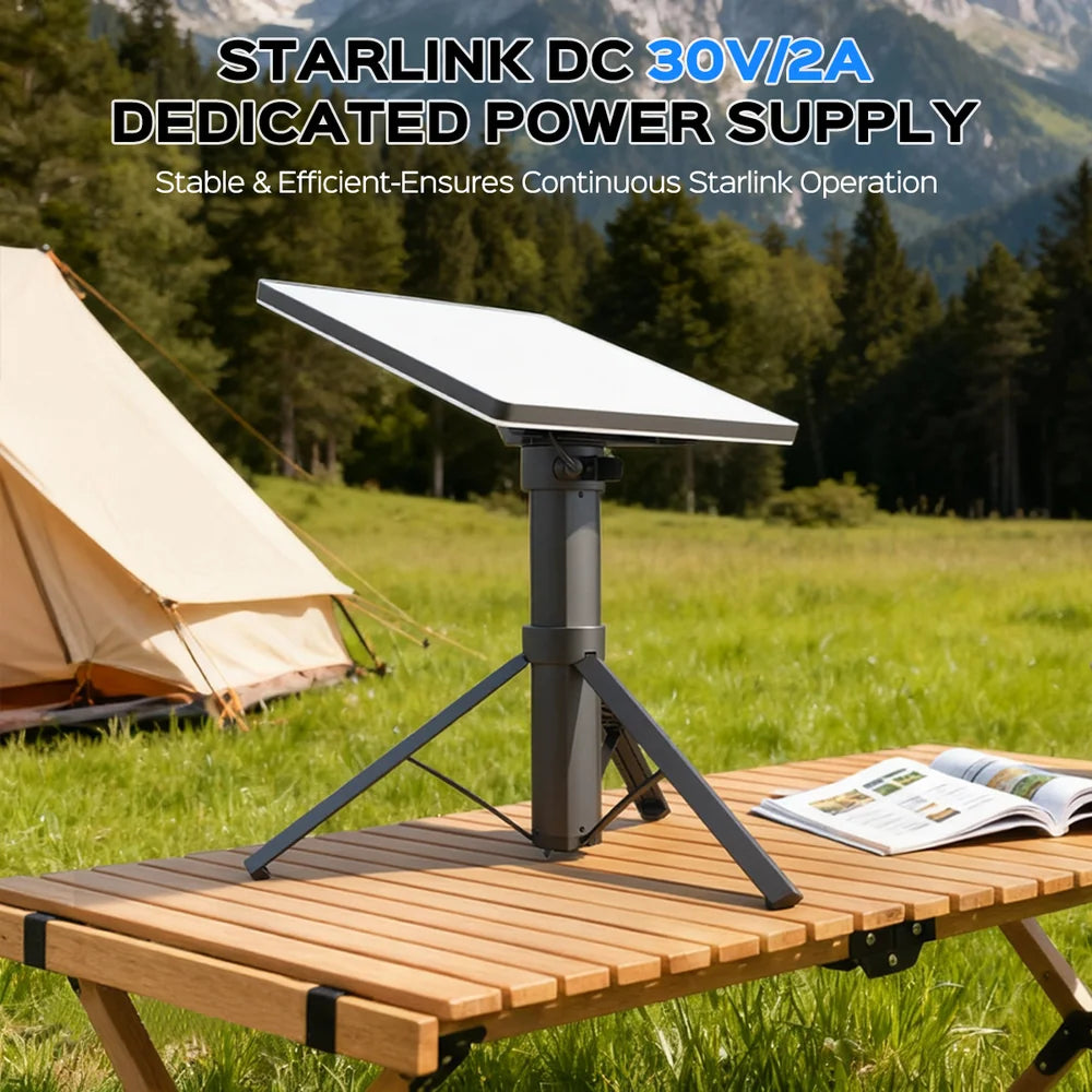 Starlink Mini Supporto di alimentazione con treppiede integrato: fino a 6 ore di autonomia per tutta la giornata.