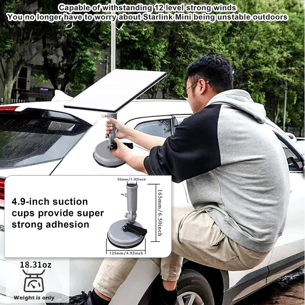 Starlink Mini Soporte metálico con ventosa y ángulo ajustable para autocaravanas, ventanas de coche y techo solar – Resistente al viento