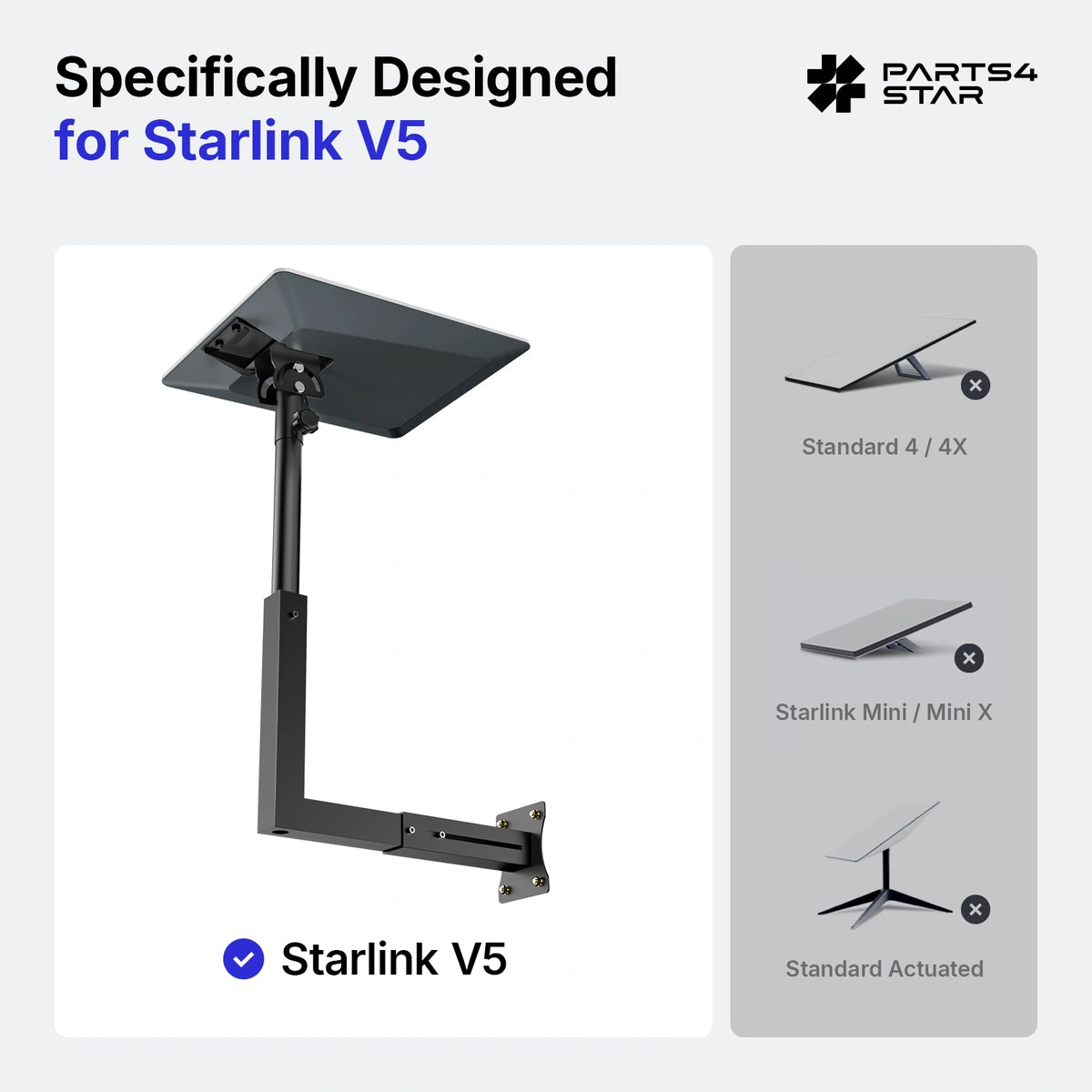 Starlink V5 Wall & Roof Mount - Adjustable Telescoping Arm & Pipe Adapter