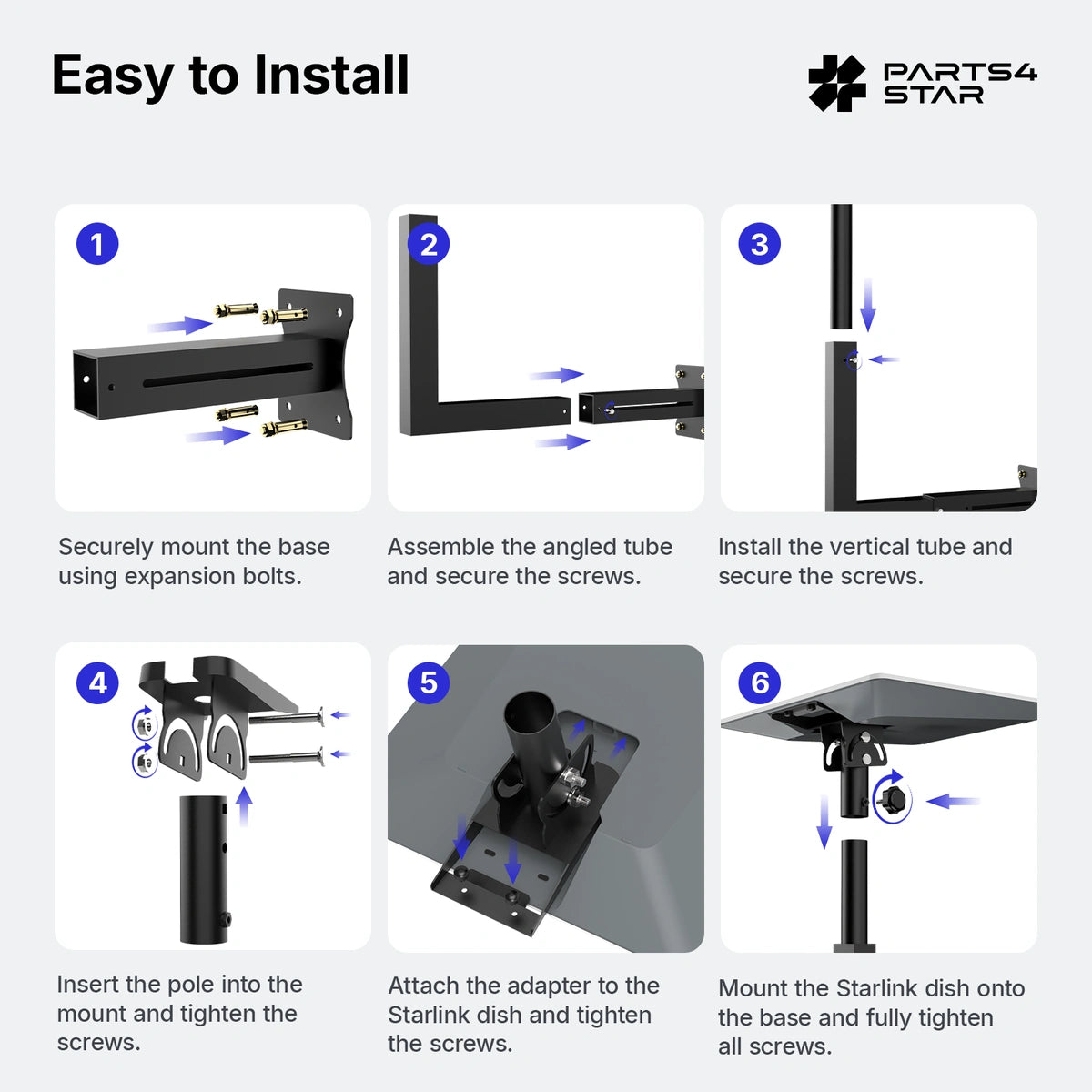 Starlink V5 Wall & Roof Mount - Adjustable Telescoping Arm & Pipe Adapter
