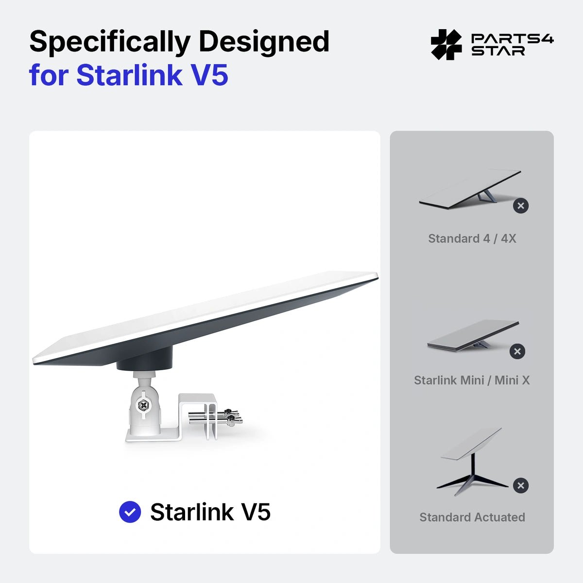 Starlink V5 Adjustable Gutter Mount with Screw Adapter – 360° Rotation, 180° Tilt, No-Drill Dual-Screw Clamp - Parts4Star
