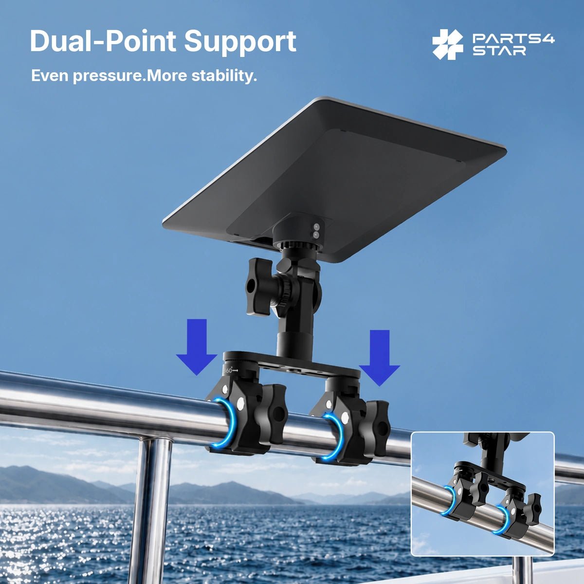 Starlink V5 Adjustable Dual-Clamp Mount Kit – 360° Rotation, 270° Tilt & 0.98" Sliding Arm for RV Ladder & Tripod - Parts4Star