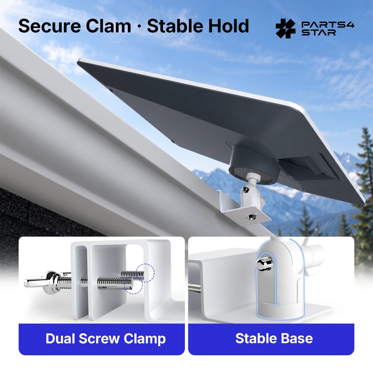 Starlink V5 Adjustable Gutter Mount with Screw Adapter – 360° Rotation, 180° Tilt, No-Drill Dual-Screw Clamp - Parts4Star