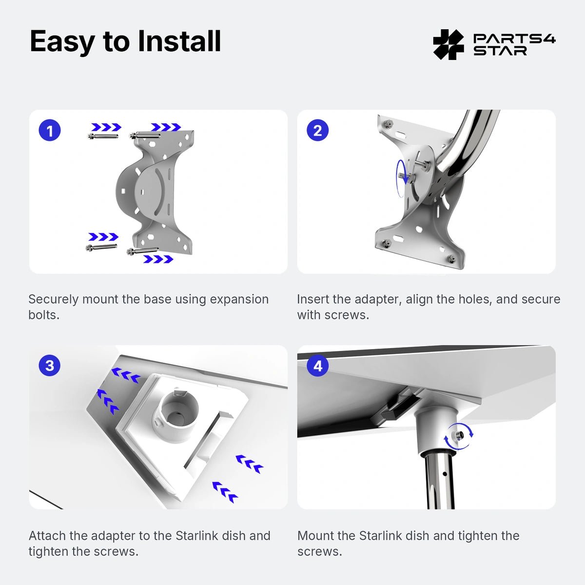 Starlink Gen 3 Adjustable Stainless Steel Mount Kit for Standard 4 / 4X - Parts4Star