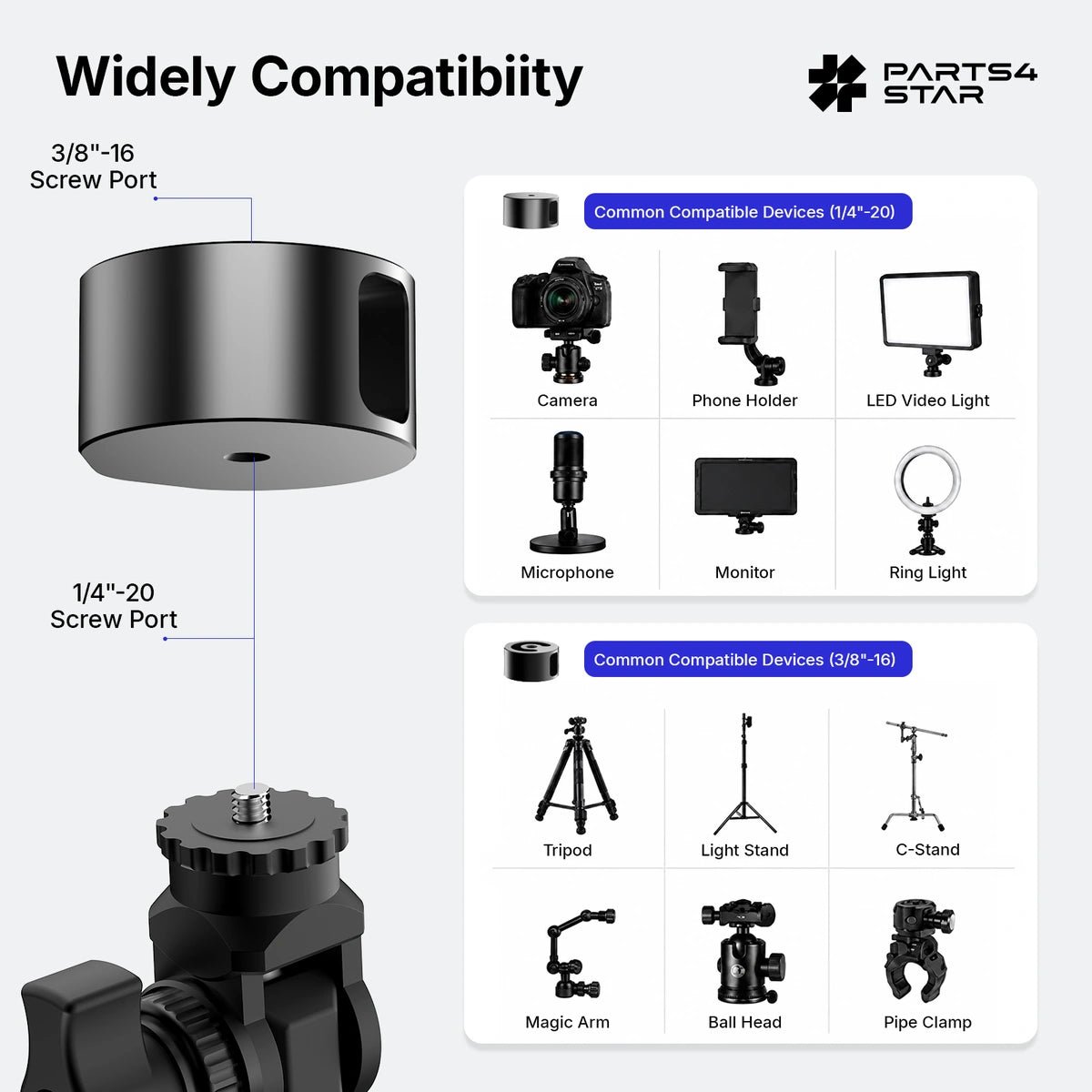 Starlink V5 Adjustable Dual-Clamp Mount Kit – 360° Rotation, 270° Tilt & 0.98" Sliding Arm for RV Ladder & Tripod - Parts4Star