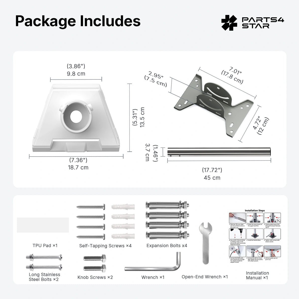 Starlink Gen 3 Straight Pipe Roof Mount Kit for Standard 4 / 4X - Parts4Star