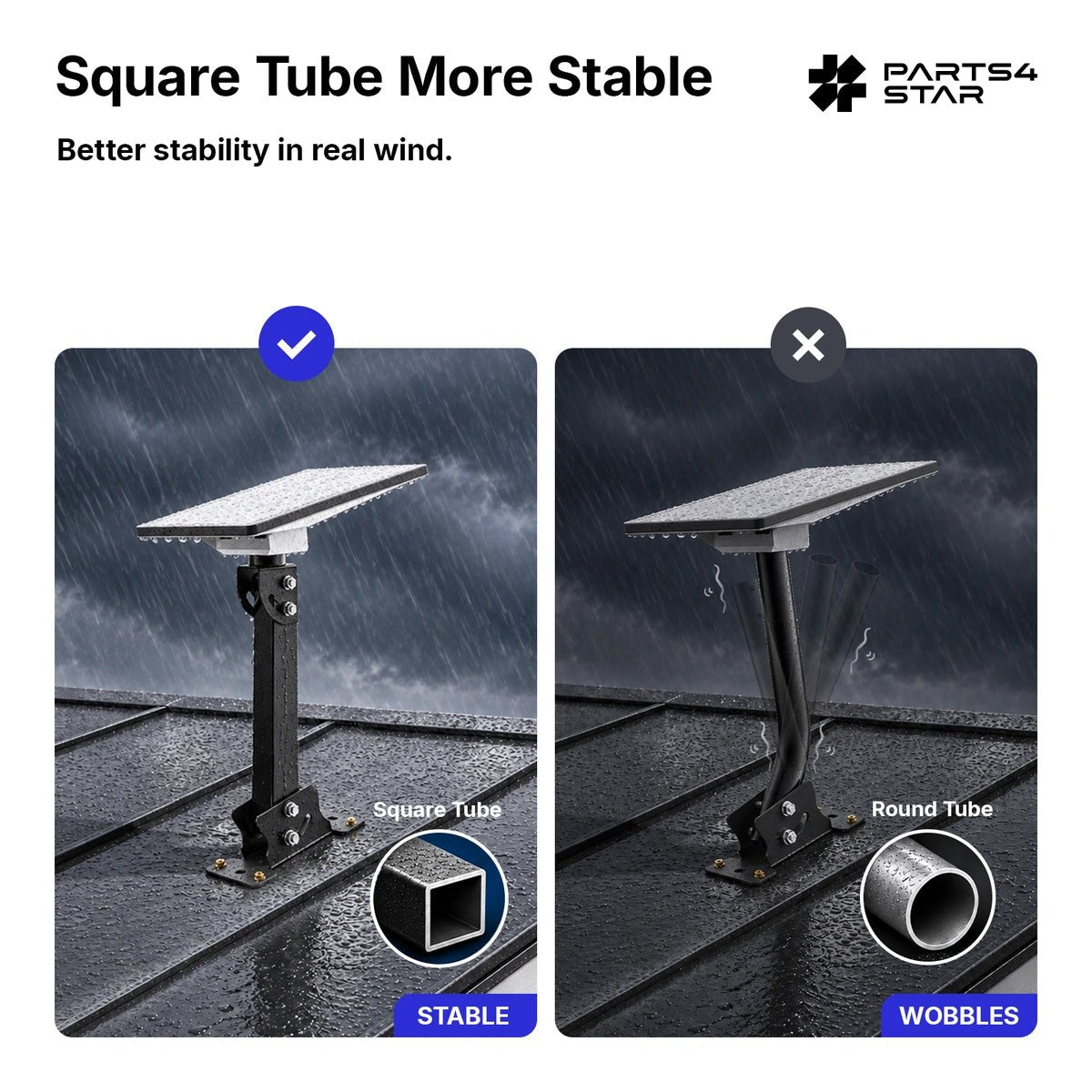 Starlink Mini Adjustable Roof Mount Kit - Reinforced Carbon Steel Square Tube - Parts4Star