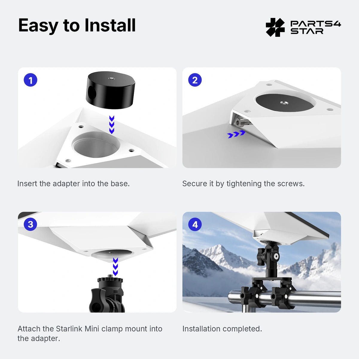 Starlink Mini Adjustable Dual-Clamp Mount Kit with 270° Rotation for RV Ladder & Tripod - Parts4Star