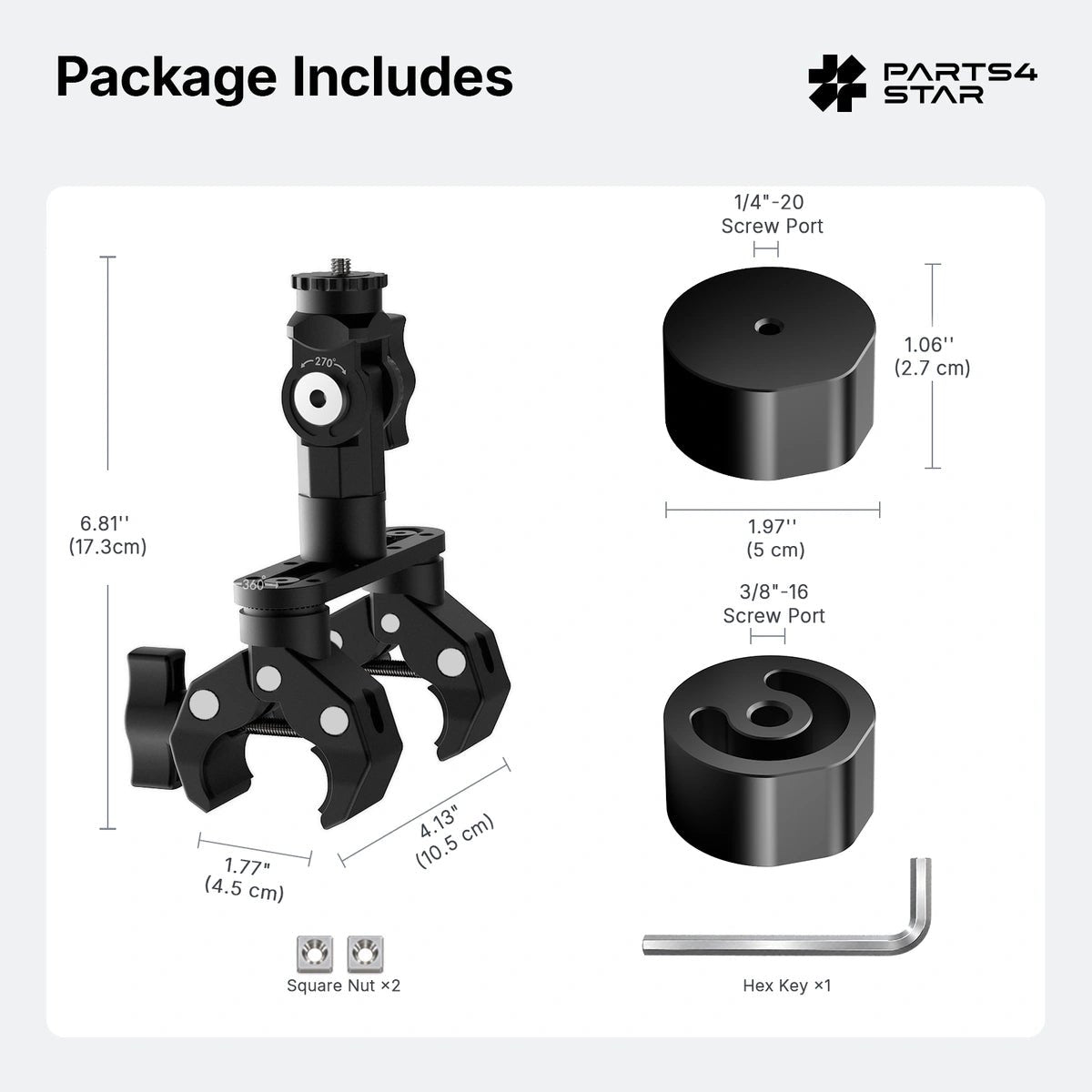 Starlink V5 Adjustable Dual-Clamp Mount Kit – 360° Rotation, 270° Tilt & 0.98" Sliding Arm for RV Ladder & Tripod - Parts4Star