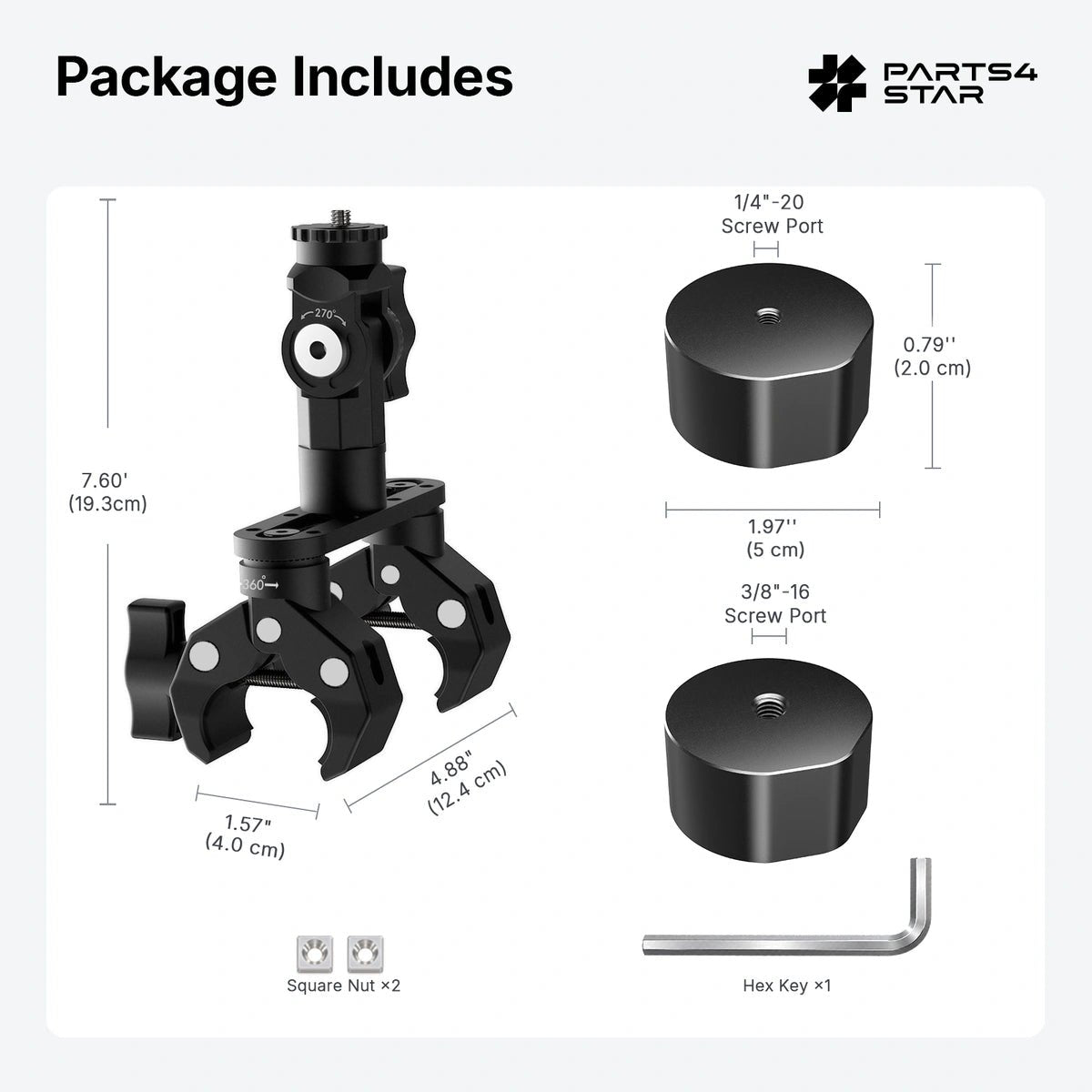 Starlink Mini Adjustable Dual-Clamp Mount Kit with 270° Rotation for RV Ladder & Tripod - Parts4Star