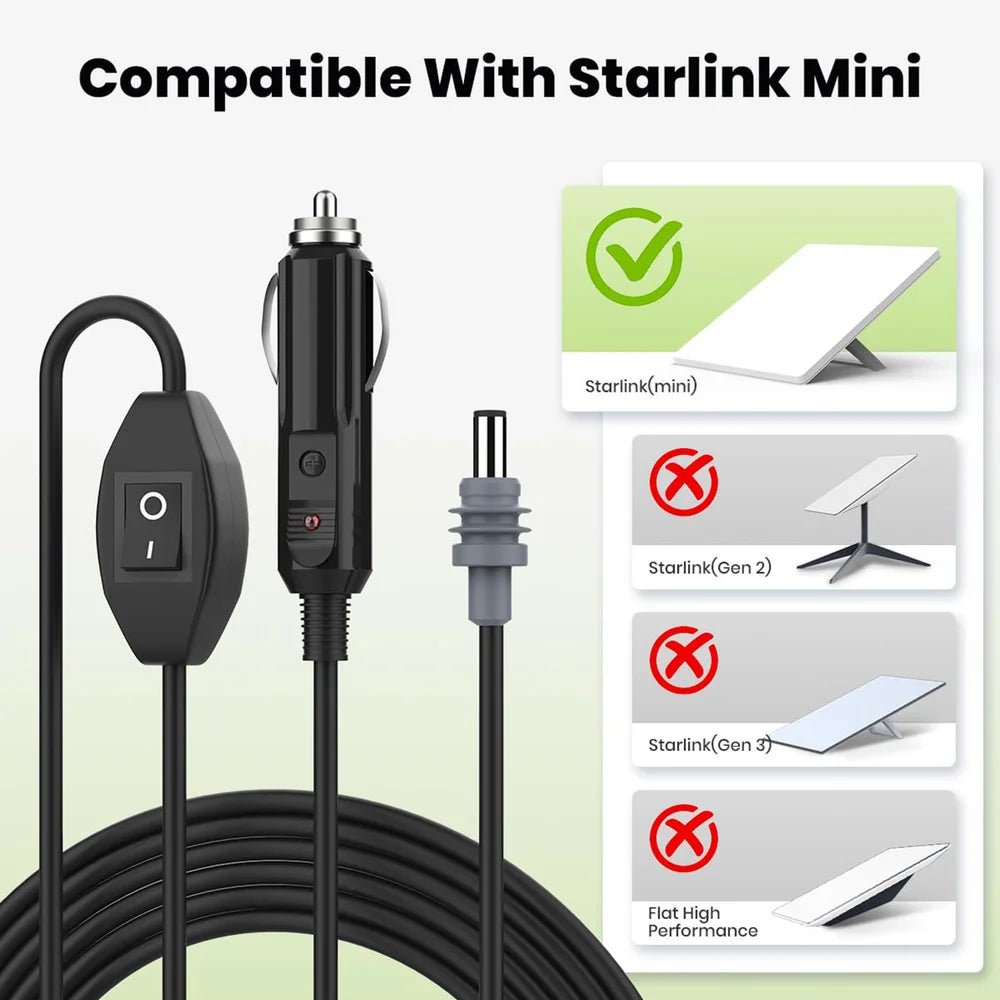 Car Charger to DC Cable with Switch for Starlink Mini (10ft/3M) - Parts4Star