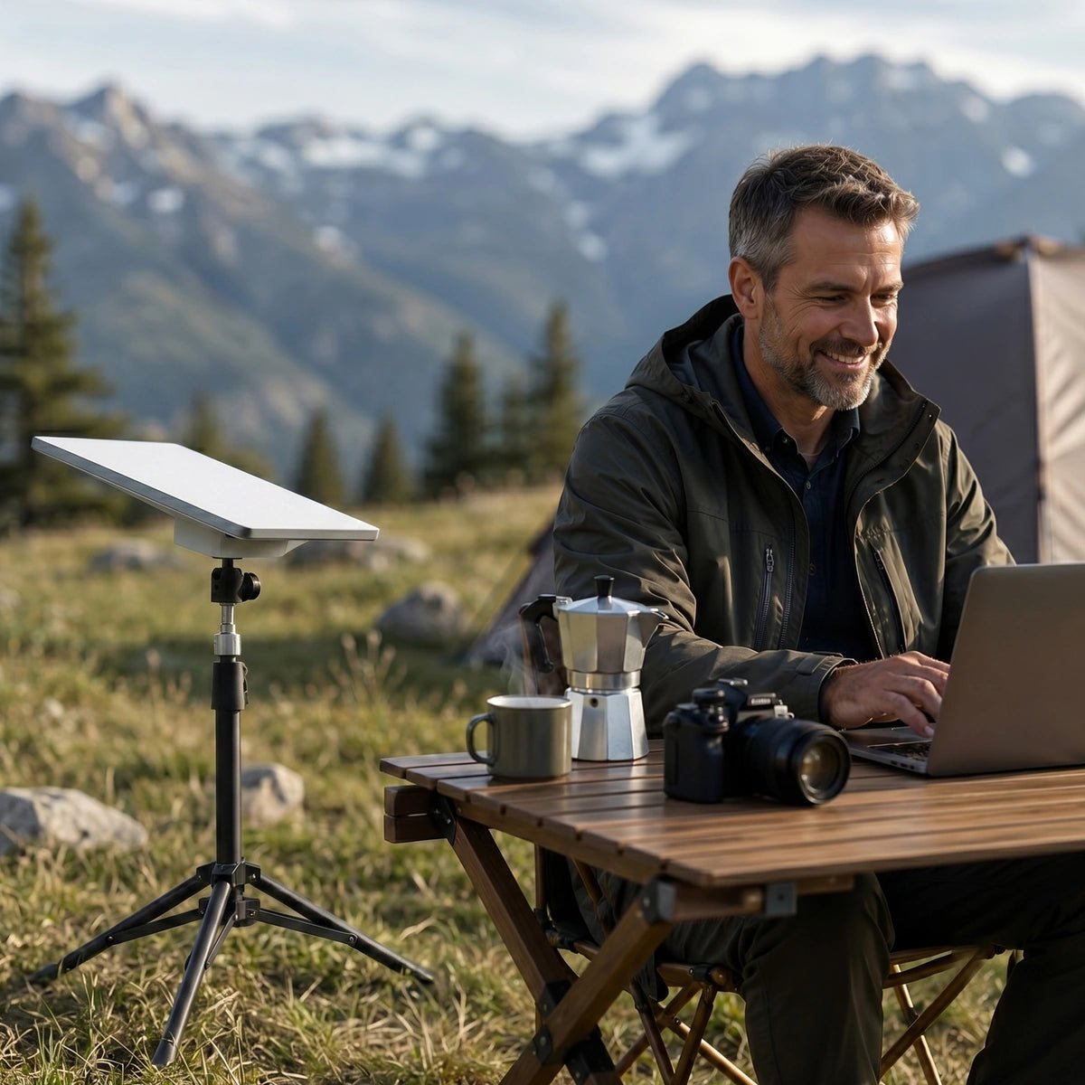 Tripod mount for Starlink used during camping
