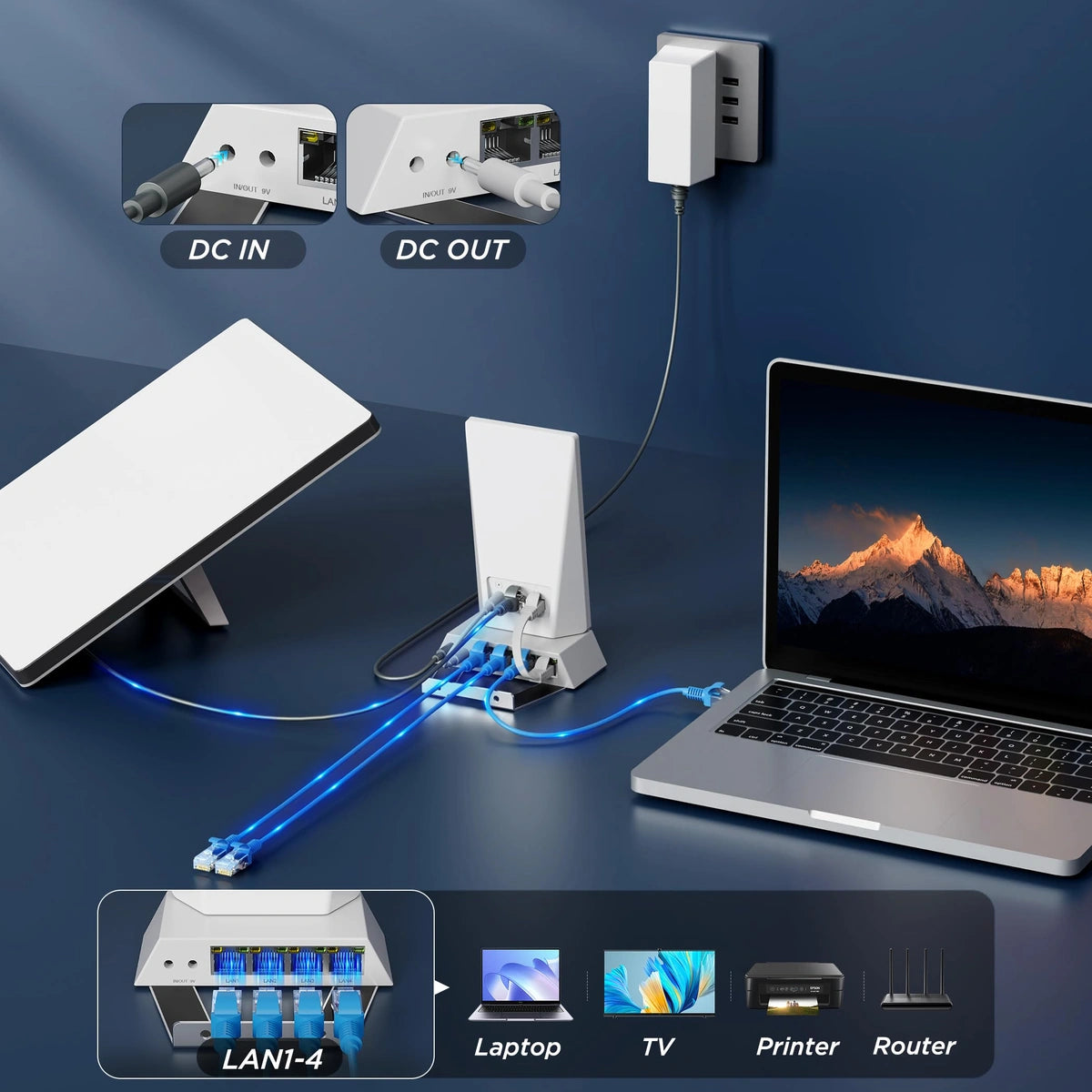 Starlink Router Mini Ethernet Adapter, 1-to-4 Port Network Hub