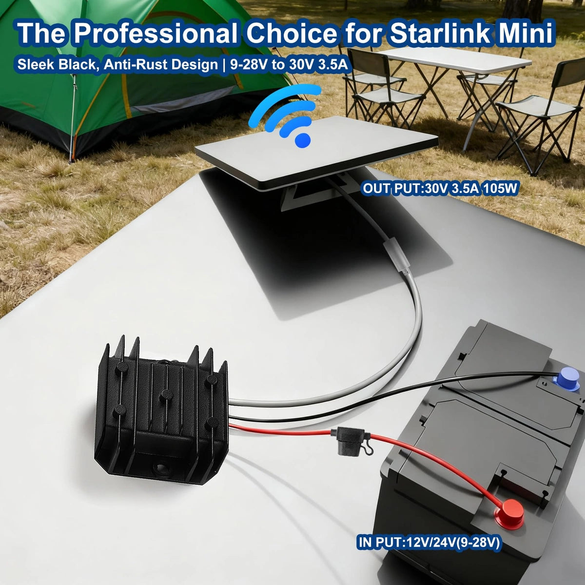 Starlink Mini 30V Converter - 12V/24V DC Step-Up with Female Plug