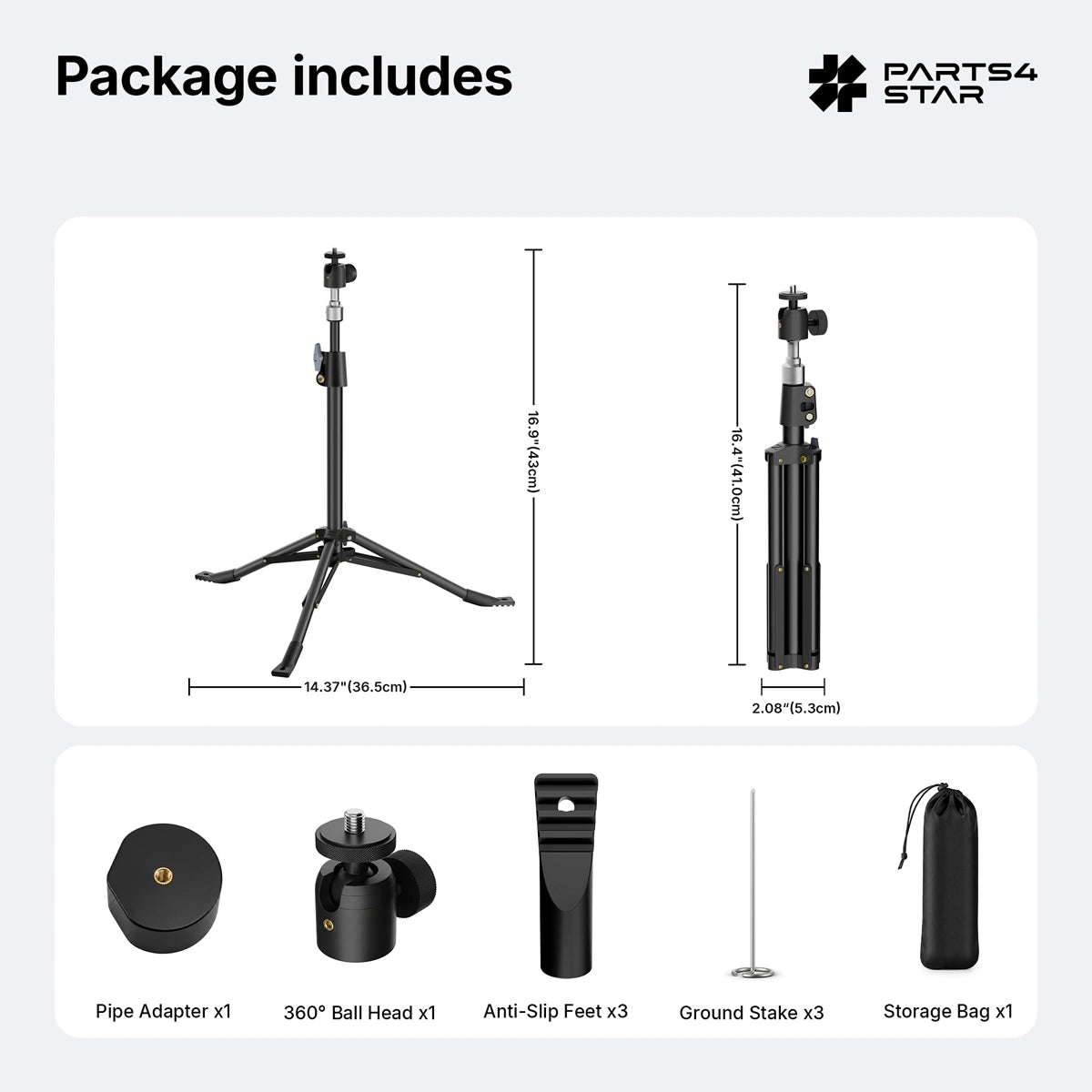 Package contents of the tripod mount system