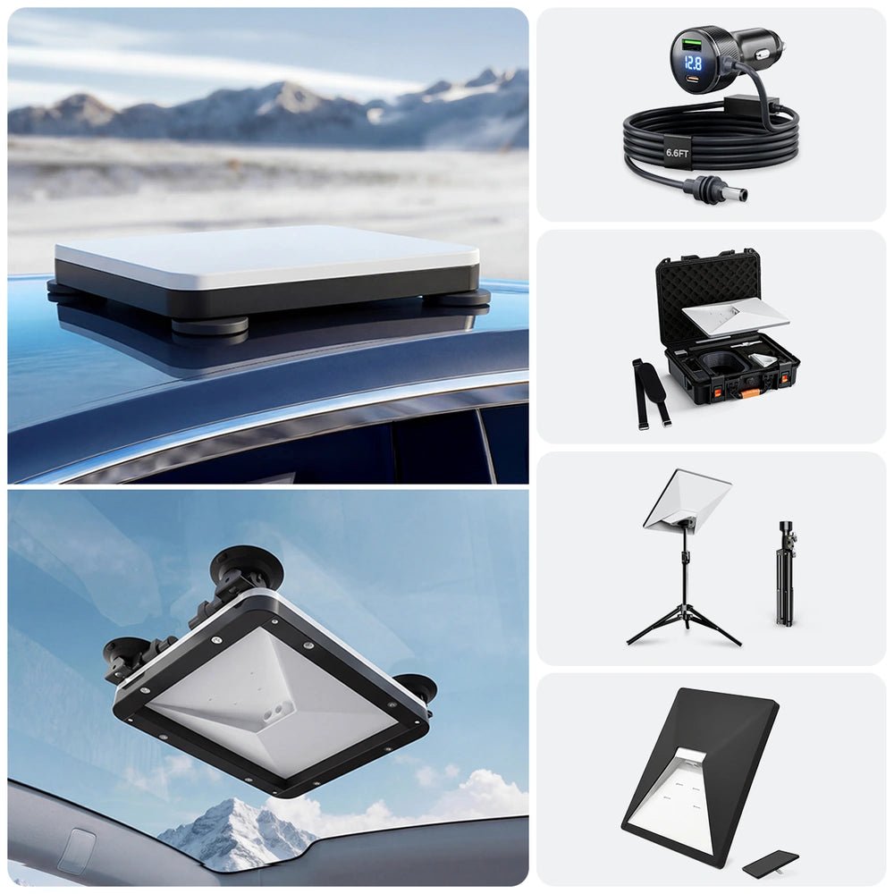 Starlink Mini 2-in-1 Magnetic & Suction Cup Mount Travel Kit with Power, Cable, Case, Tripod & Cover - Parts4Star