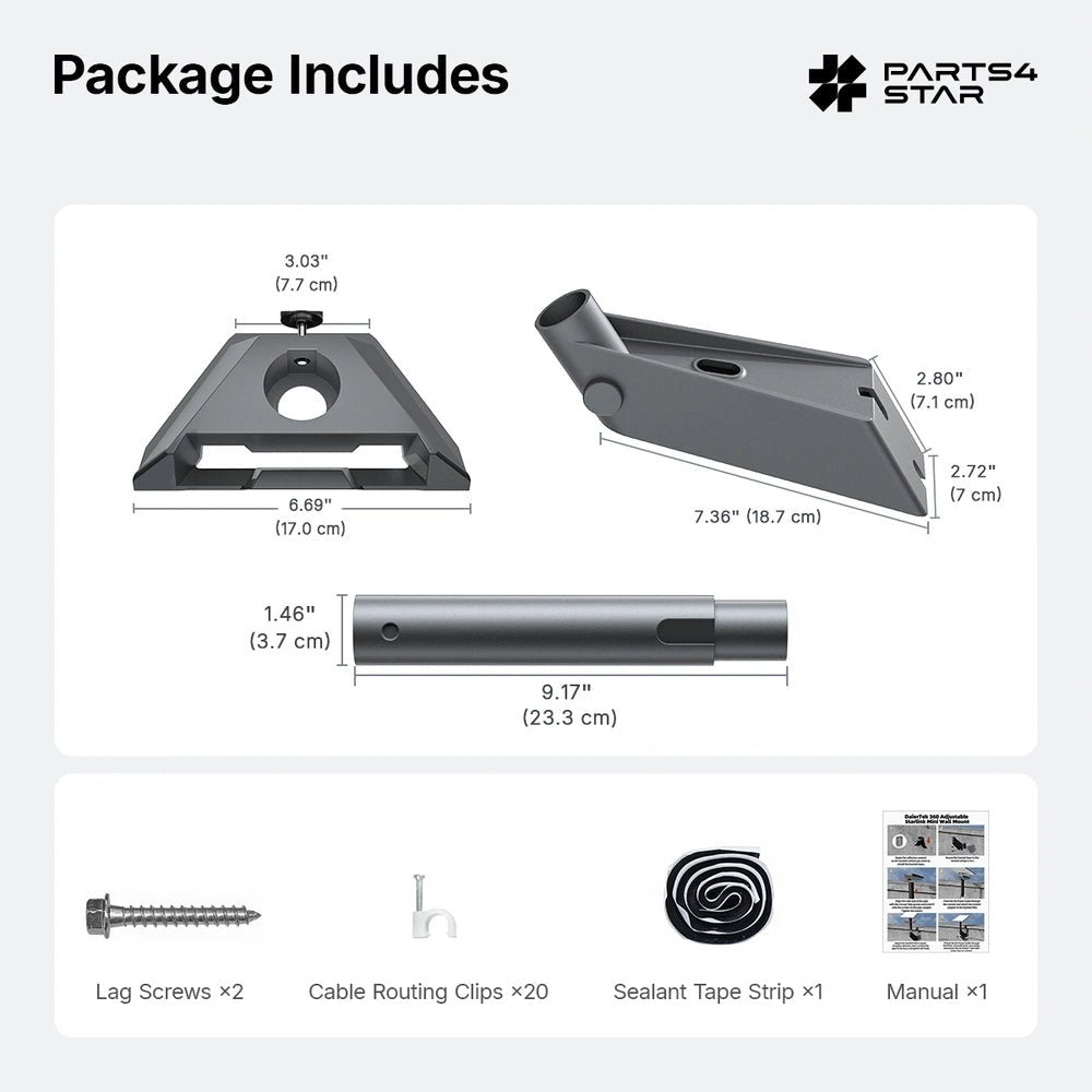 Starlink Mini 360° Adjustable Wall Mount, Heavy-Duty Aluminum, Fits Tile, Asphalt & Flat Concrete, Starlink Mini Accessories - Parts4Star