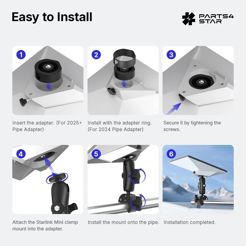 Starlink Mini Adjustable Clamp Mount Kit With 1/4" - 20 and 3/8" - 16 Conversion Screw - Parts4Star