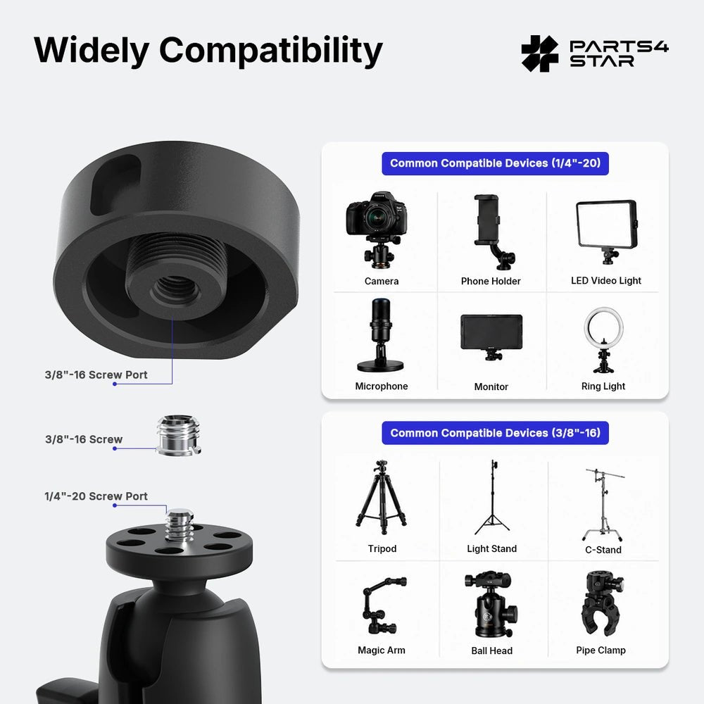 Starlink Mini Adjustable Clamp Mount Kit With 1/4" - 20 and 3/8" - 16 Conversion Screw - Parts4Star