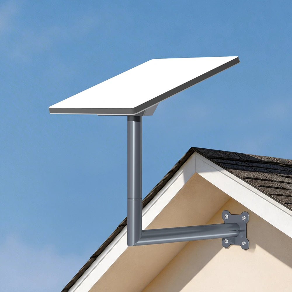Starlink Mini mounted on a roof with clear sky