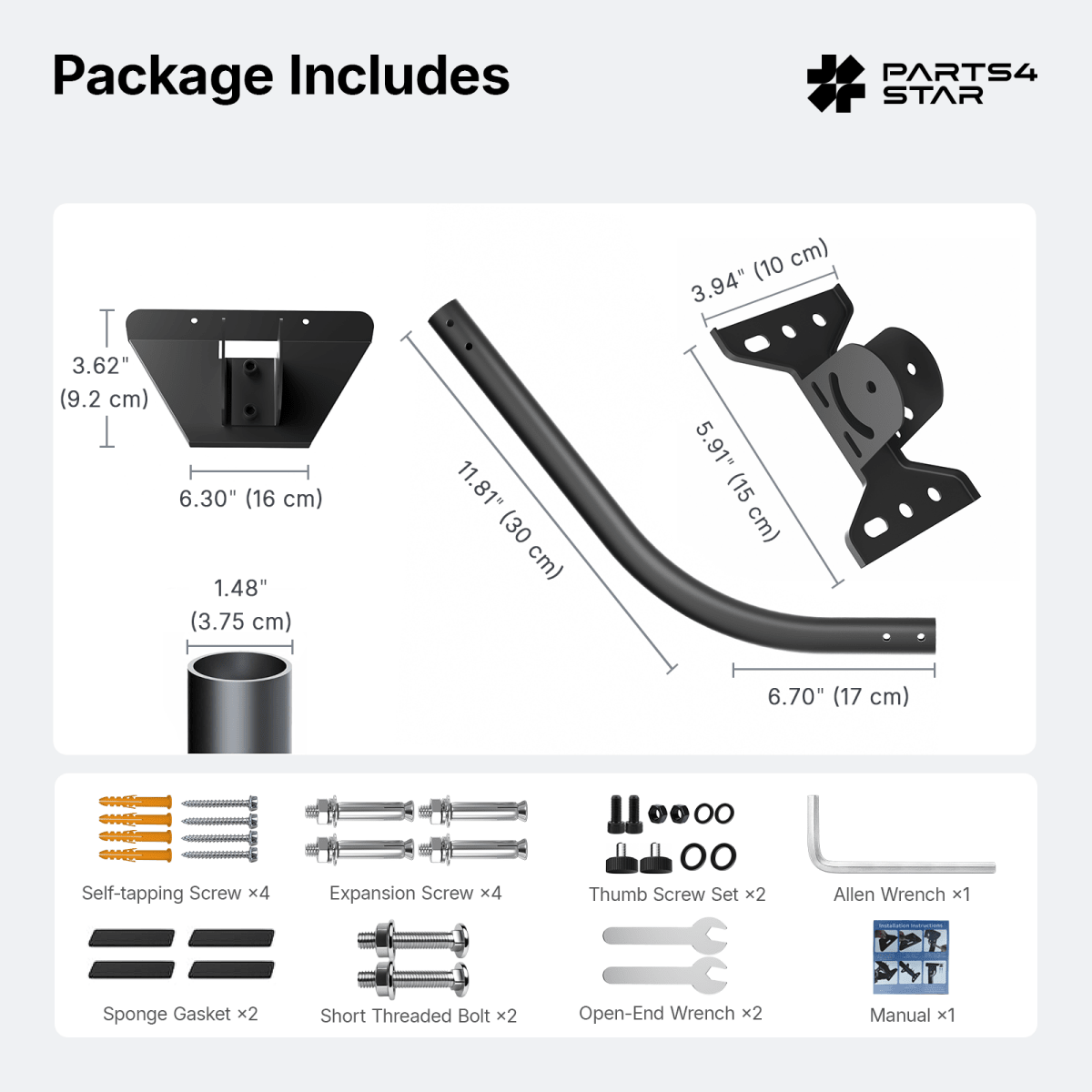 Starlink Mini Adjustable Wall & Roof Mount - 18.5'' Long Extension Pole - Parts4Star