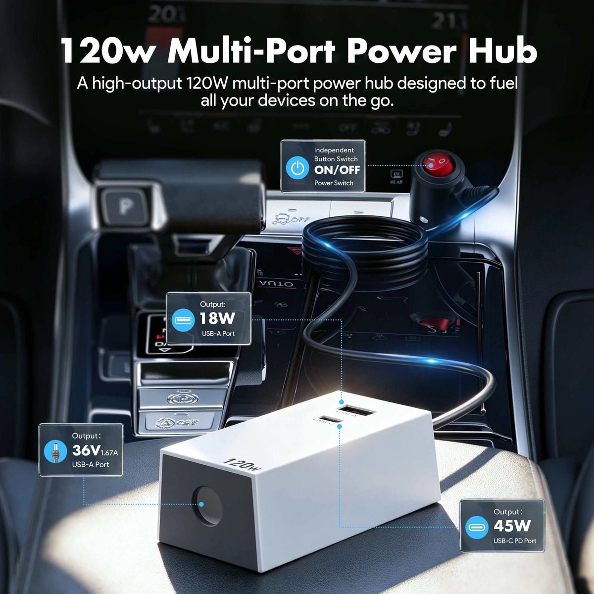 Starlink Mini Car Adapter, 12V/24V to 36V Converter, USB-C/A, On/Off Switch - Parts4Star