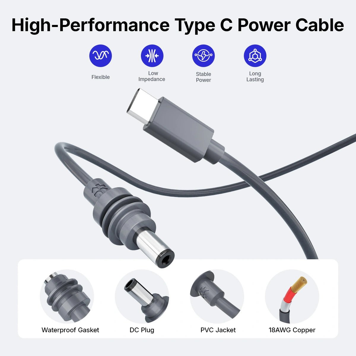 High-performance Type C power cable features