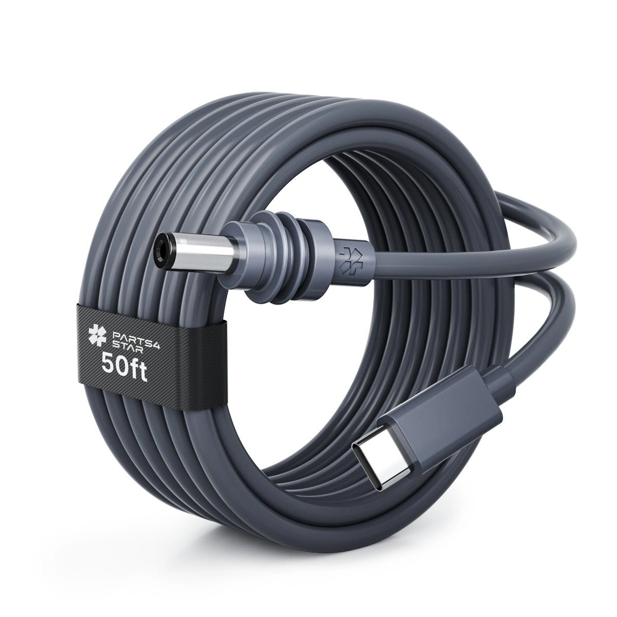 USB-C to DC power cable coiled, 50ft length