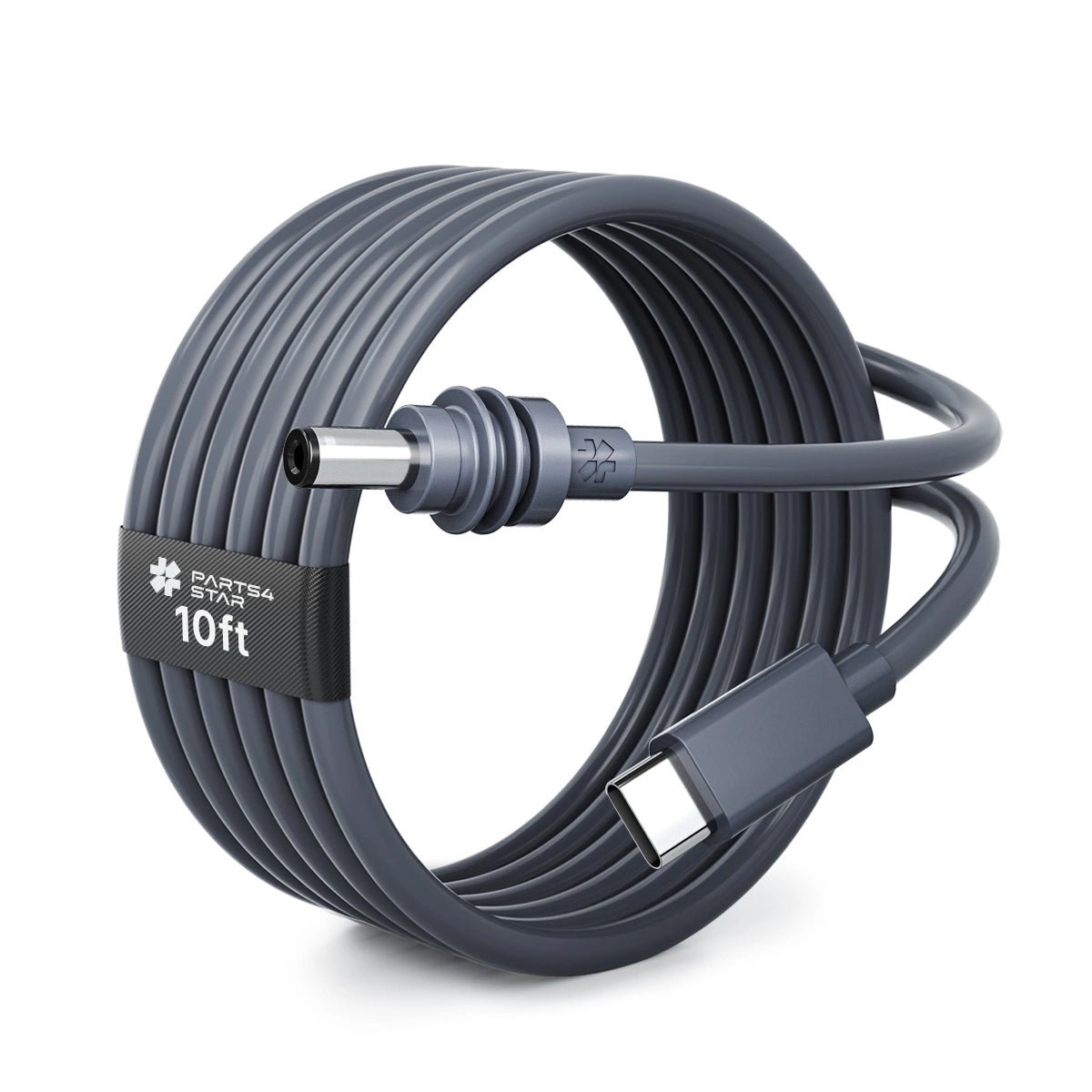 USB-C to DC power cable coiled, 10ft length