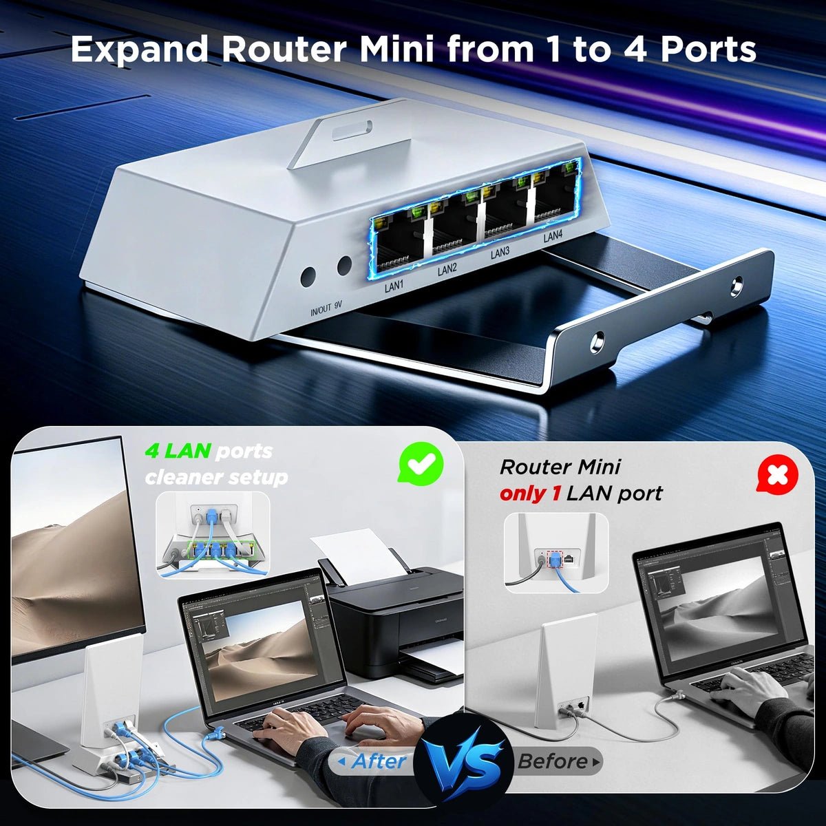 Starlink Router Mini Ethernet Adapter, 1-to-4 Port Network Hub - Parts4Star