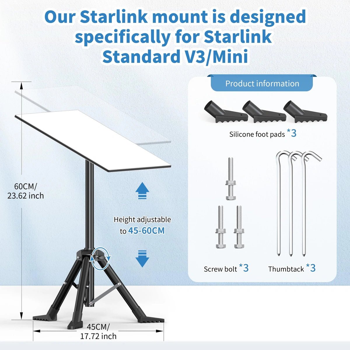 Starlink Standard 4/4X Tripod Mount - Height Adjustable, Gen 3/V3/V4 - Parts4Star