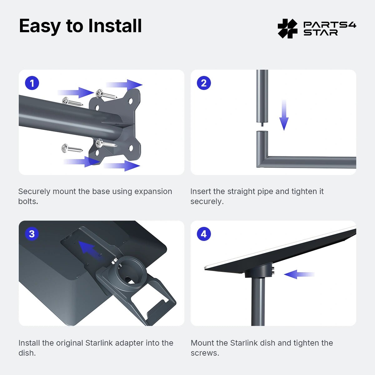 Starlink V5 Adjustable Wall Mount Kit - 13.19'' Long Extension Pole - Parts4Star
