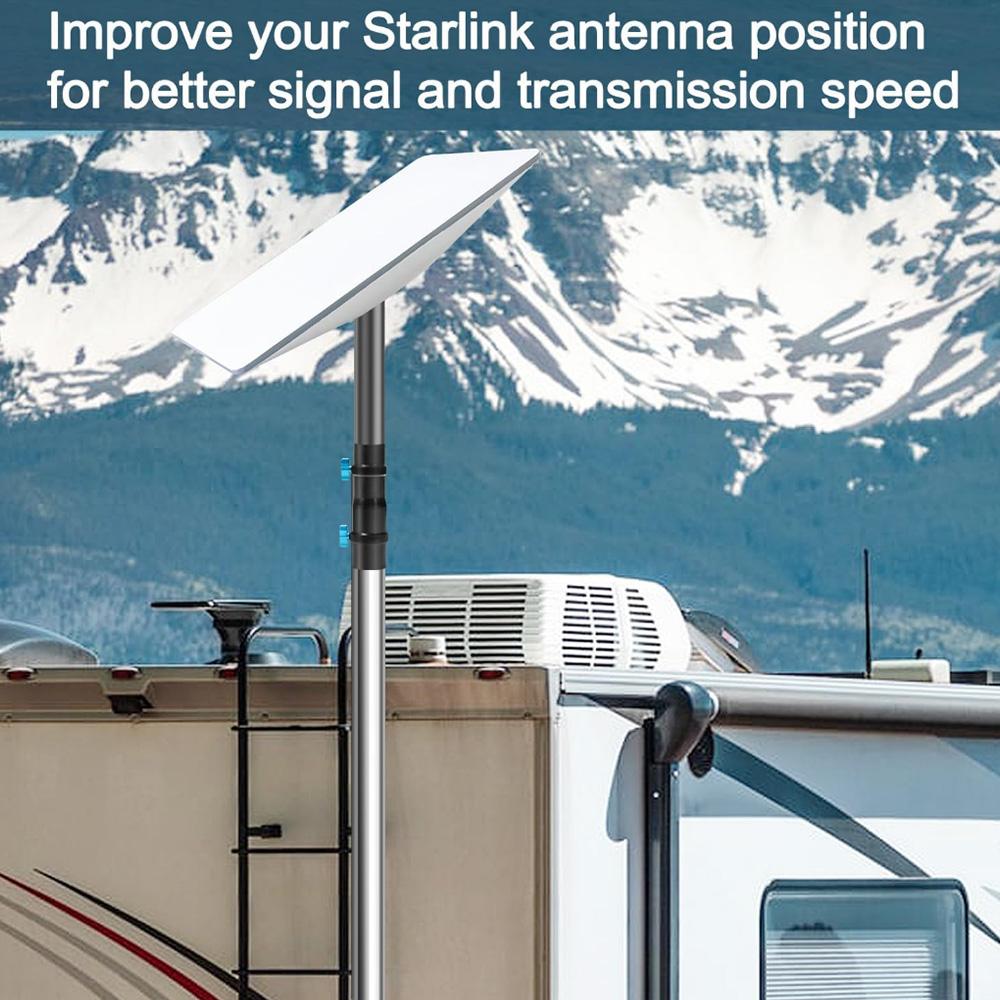 Starlink RV adapter kit mounted on vehicle for stable satellite internet access
